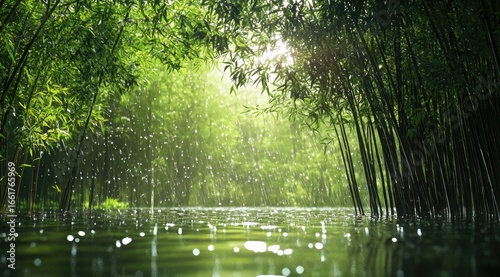 Lush bamboo forest in rain (1)