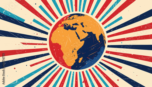 retro globe with red and bl...