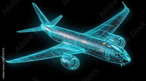 Futuristic wireframe airpla...