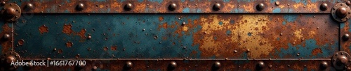 Intricate metalwork, rivets, steam stains; aged textures , tracks, pattern