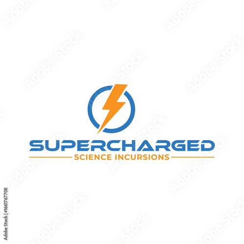 Energetic Science Incursion Logo:  Modern, Bold, Blue and Orange Lightning Bolt Design for Educational Branding.