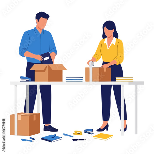 Shipping and Packing with Precision: Two professionals meticulously pack and prepare parcels for shipment, emphasizing the importance of careful handling and logistics in a streamlined workflow.