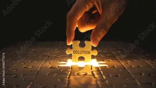 Discovering the perfect solution finding the missing piece in a glowing puzzle