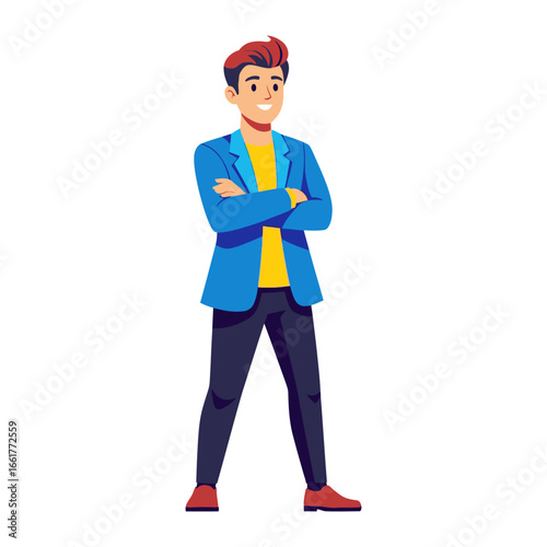 Confident Man: A vibrant illustration of a self-assured man standing with crossed arms, radiating confidence and style.