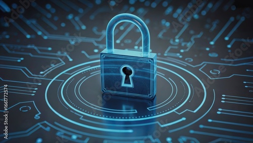 Wallpaper Mural Secure digital padlock on glowing abstract circuit board network, symbolizing data protection and cybersecurity Torontodigital.ca