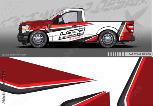 Car Wrap Design. Livery decal car vector with red white colour. Sticker full body car suitable for racing, rally and daily use