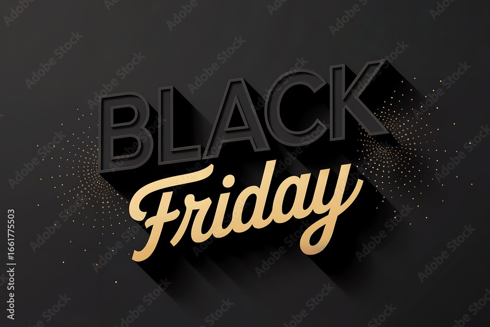 Obraz premium Black friday sale promotion with glittering gold accents and shadow effect on a dark textured background, symbolizing shopping discounts and special offers