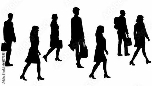 Group of business people walking in a line with briefcases and handbags