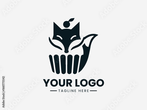 Clever fox holding pastry with floral elements in charming bakery vector logo 