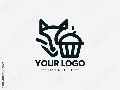 Clever fox holding pastry with floral elements in charming bakery vector logo 