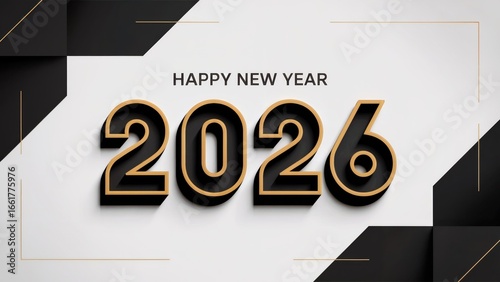 Celebrate the future: Stunning 'Happy New Year 2026' design with modern elegance and bold typography.