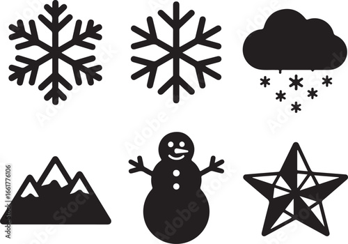 Snowflakes cloud snowman mountains star winter