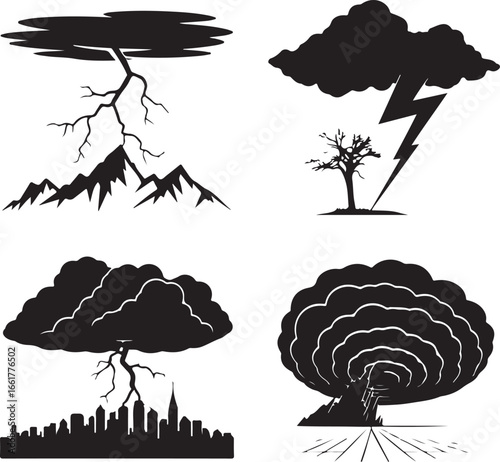 Stormy weather natural disasters and city destruction
