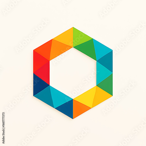 Colorful Hexagon Geometric Logo with Rainbow Triangle Segments symbol abstract isolated on a transparent background