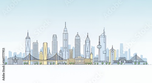 Shanghai Skyline: A Minimalist Cityscape Illustration