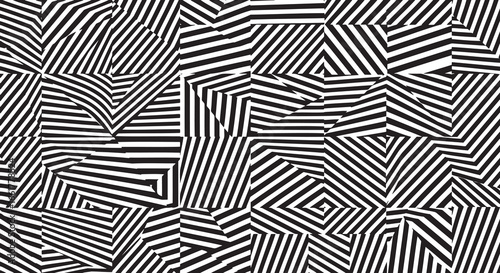 Abstract Black and White Geometric Pattern with Chaotic Stripes
High-Contrast Op Art Background with Optical Illusion Lines
Modern Dazzle Camouflage Vector Texture with Fragmented Stripes