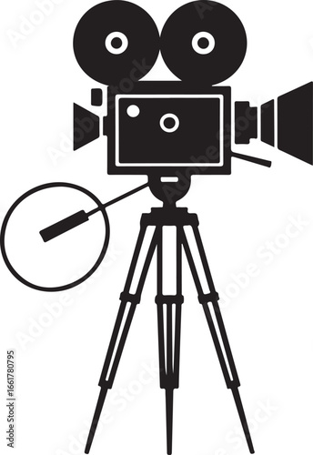 Vintage Movie Camera on Tripod Capturing the Essence of Cinema