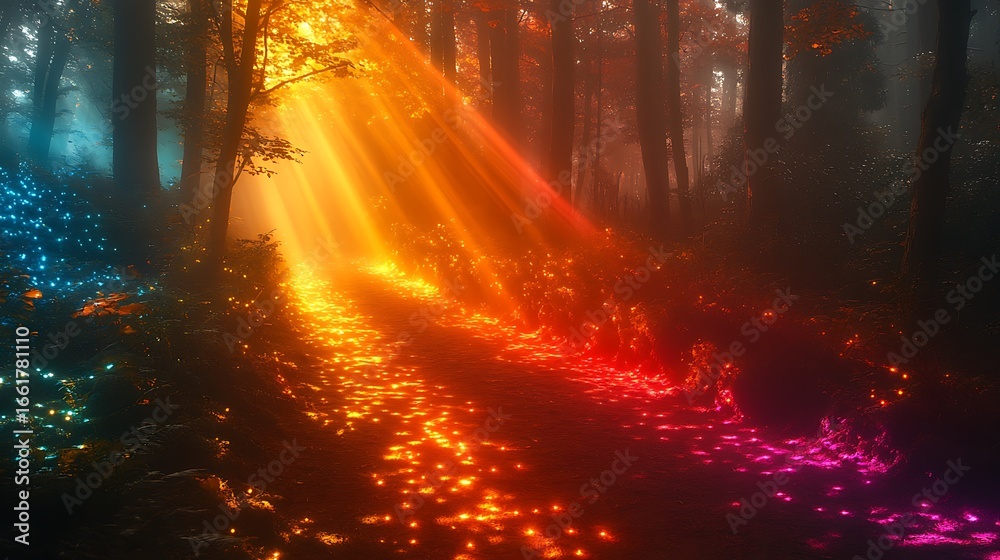 Obraz premium Magical forest path illuminated