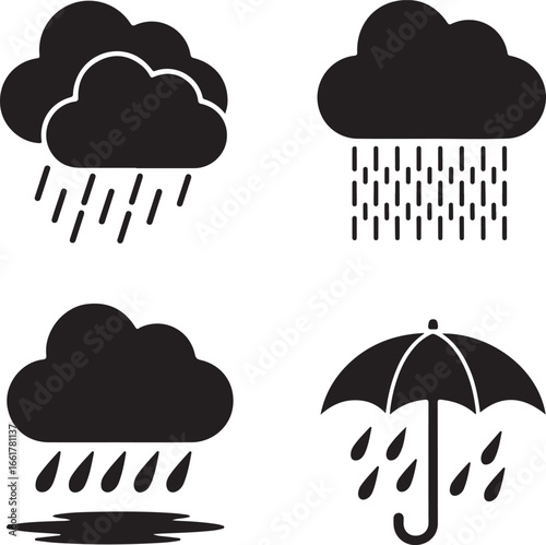 Black clouds raining water drops and umbrella weather