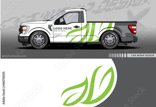 Car Wrap Design Branding. Livery decal car vector with white green leaf colour. Sticker full body car suitable for racing, rally and daily use