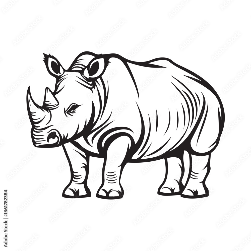 Obraz premium Vector sketch illustration of a rhinoceros featuring detailed line art and realistic contours. Ideal for wildlife themes, conservation projects, animal portraits, and nature-inspired designs.
