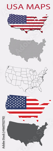 USA map in different shapes, 3d map of USA