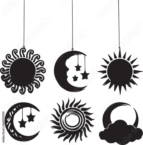 Celestial bodies hanging decorations moon stars