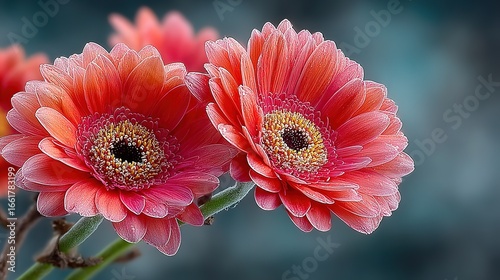 Soft-Focus Pink Gerbera Daisies Macro: Dark Gray Background Blooming Petals Detail
