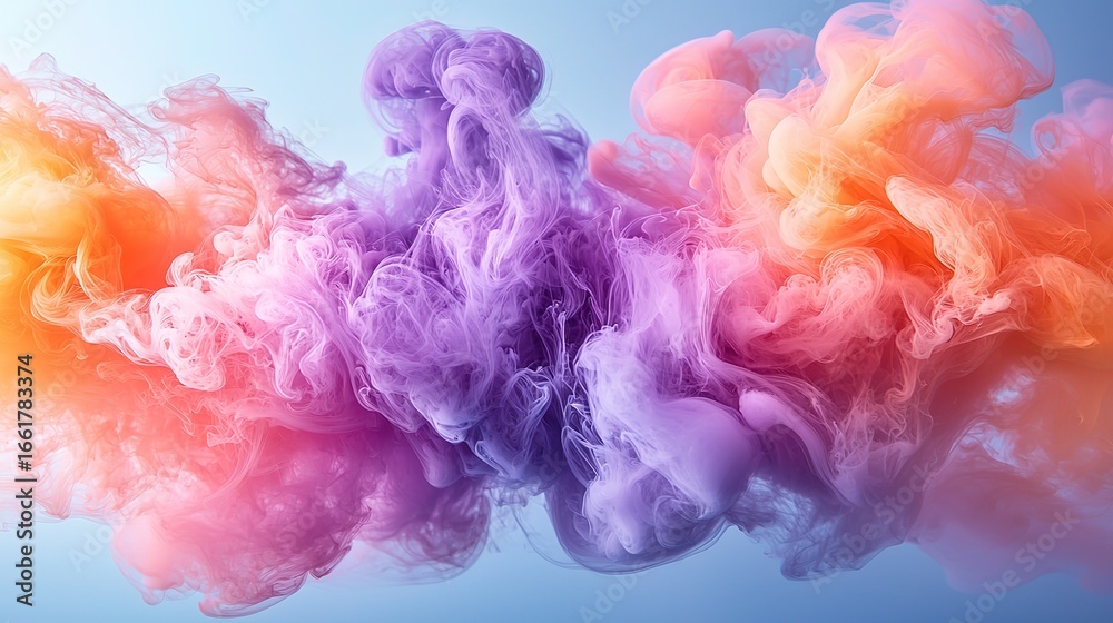 Fototapeta premium Purple-Orange Ink Fluid Smoke in Water: Hyper-Realistic Abstract Liquid Art Background 
