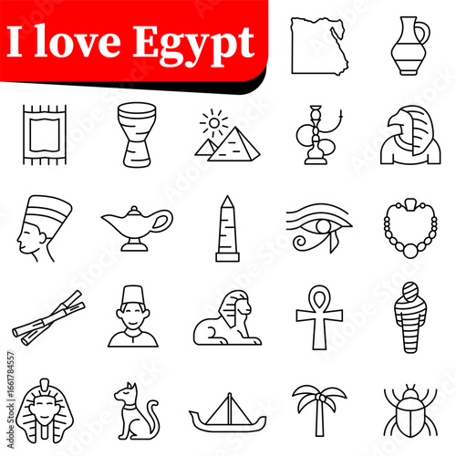 Symbols of Egypt. A set of icons depicting traditional and cultural symbols of Egypt.