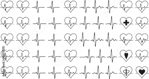 Heartbeat electrocardiogram icons pulse medical