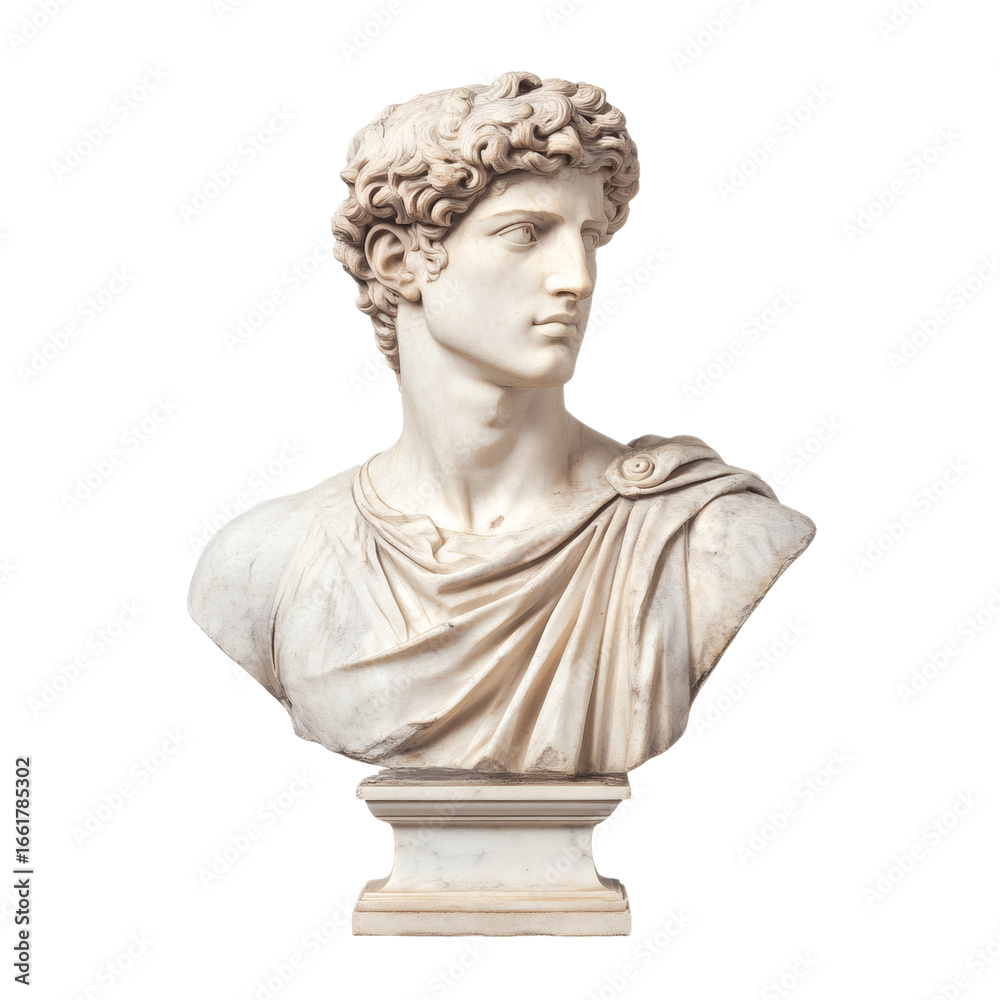 Obraz premium Classical Marble Bust of Young Man Depicting Ancient Roman Sculpture and Artistic Excellence