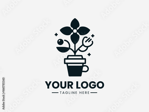Charming floral and bakery elements combined in welcoming cafe vector logo