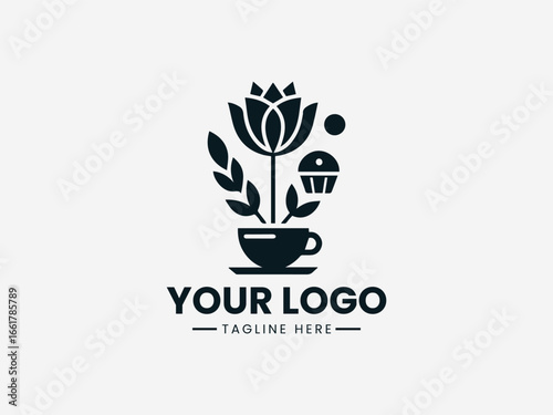 Charming floral and bakery elements combined in welcoming cafe vector logo