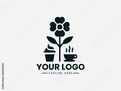 Charming floral and bakery elements combined in welcoming cafe vector logo