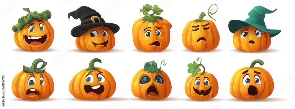 Fototapeta premium halloween pumpkins set with different emotions isolated on white background