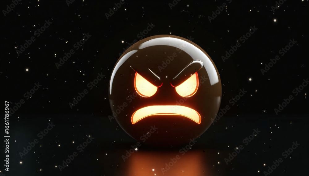 Fototapeta premium Angry Emoji with Illuminated Features on Dark Background
