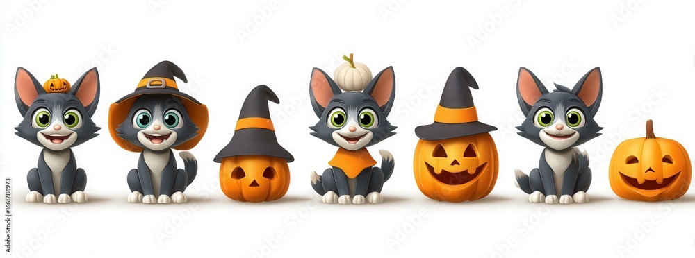 Fototapeta premium halloween pumpkins set with different emotions isolated on white background