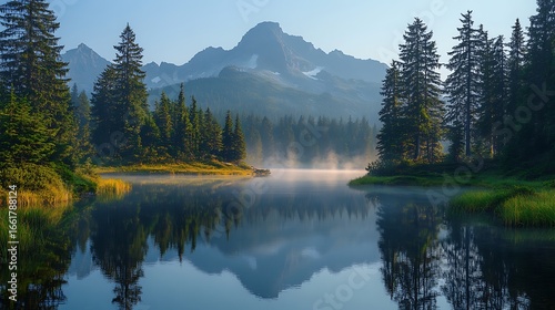 Mountain lake at dawn