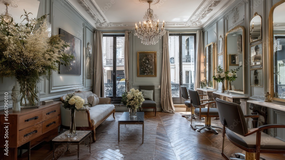 Obraz premium Elegant Parisian Salon Interior with Luxurious Details and Decor
