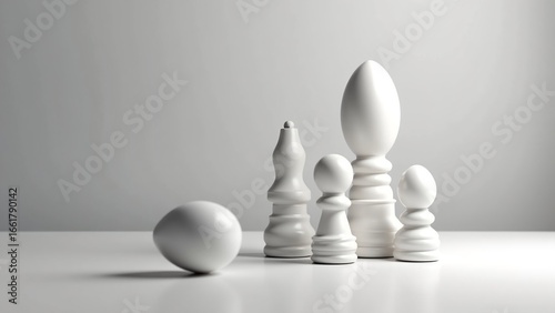 Abstract Sculpted Chess Pieces Isolated White Forms