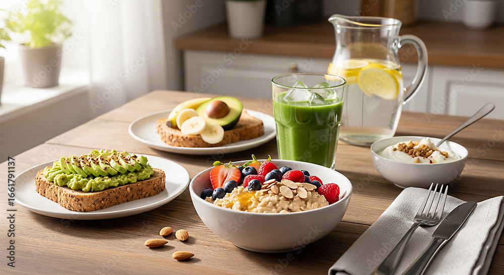 © Whitezgraphy - Healthy breakfast spread with avocado toast and berries © Whitezgraphy - Healthy breakfast spread with avocado toast and berries