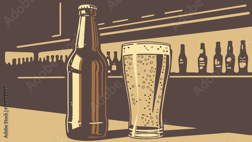 Illustration of a tall amber glass beer bottle