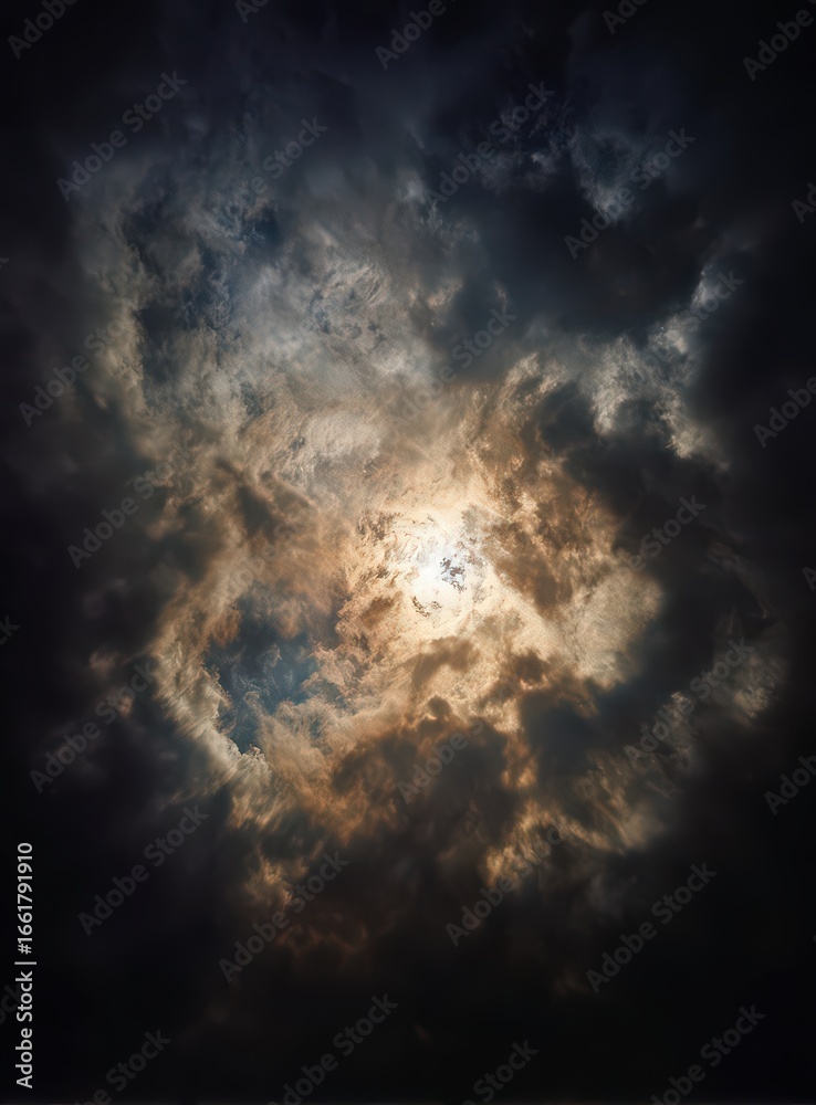 Obraz premium Dramatic Sky With Sun Peeking Through Dark Clouds