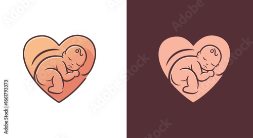 Adorable sleeping baby cradled within a warm heart shape symbolizing love protection and new life in this tender maternal embrace	