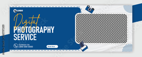 Photography Studio Banner Design with Camera Equipment and Editing Software
