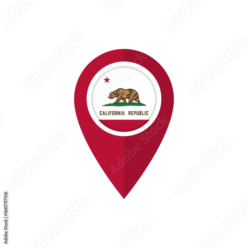 Map marker or location pin with flag of California state, US