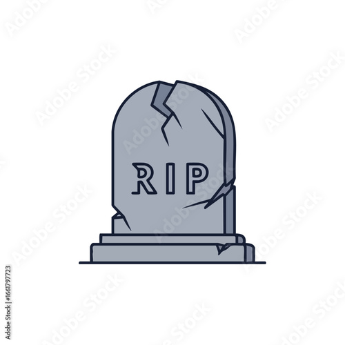 A cracked tombstone with RIP written on it.