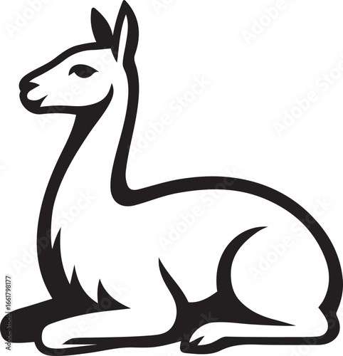 Guanaco resting black and white illustration animal, Llama guanaco silhouette vector design