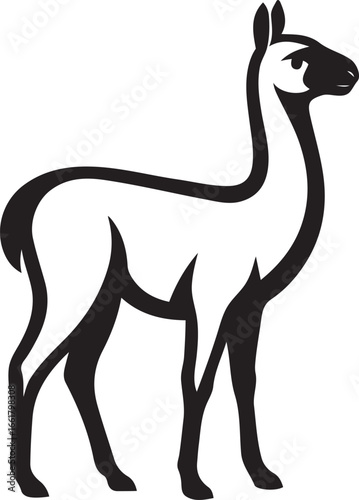 Guanaco standing black and white illustration animal, Llama guanaco silhouette vector art